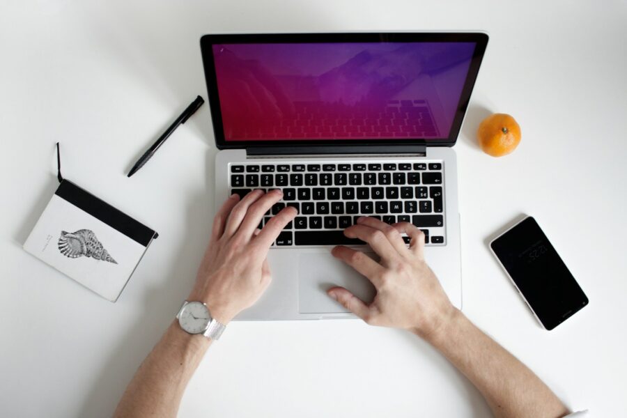 Person desk laptop