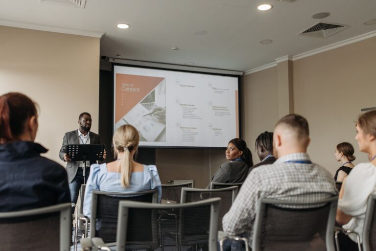 Speaker presenting slides
