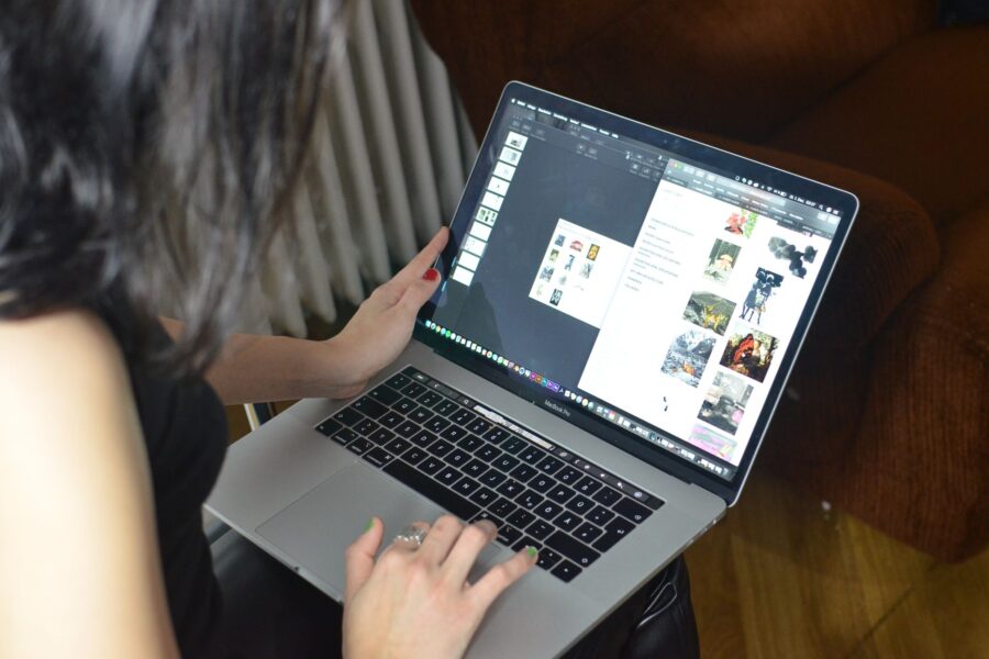 Woman laptop fake