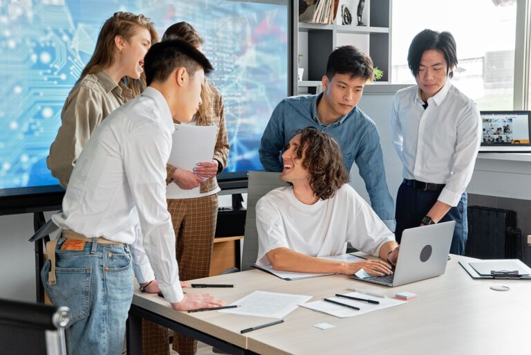 Diverse team discussing
