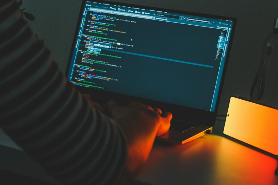 Developer using laptop