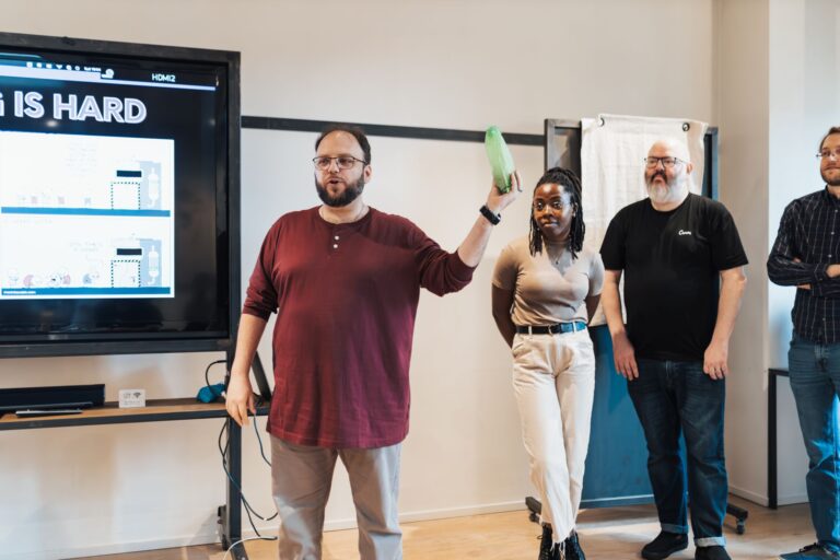 Team reviewing slide