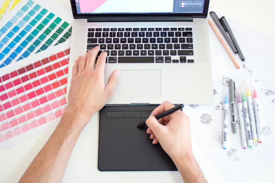 Designer using laptop